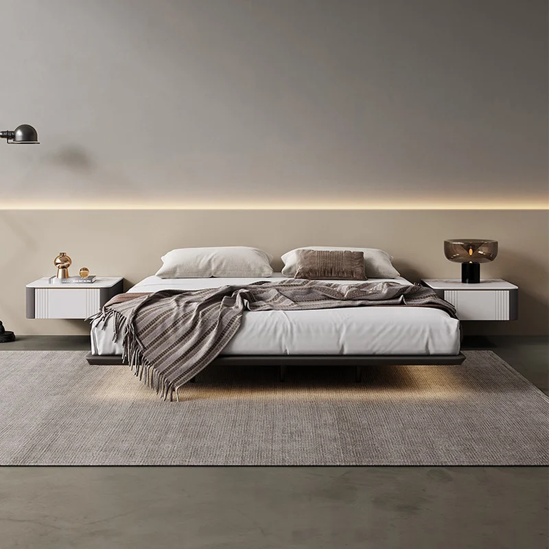 Modern hanging bed with downlights سرير معلق بتصميم مودرن مع اضاءة سفلية