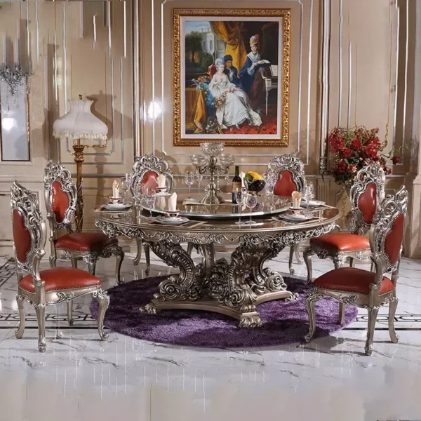 طاولة طعام كلاسيك دائرية خشب بتصميم ملكي