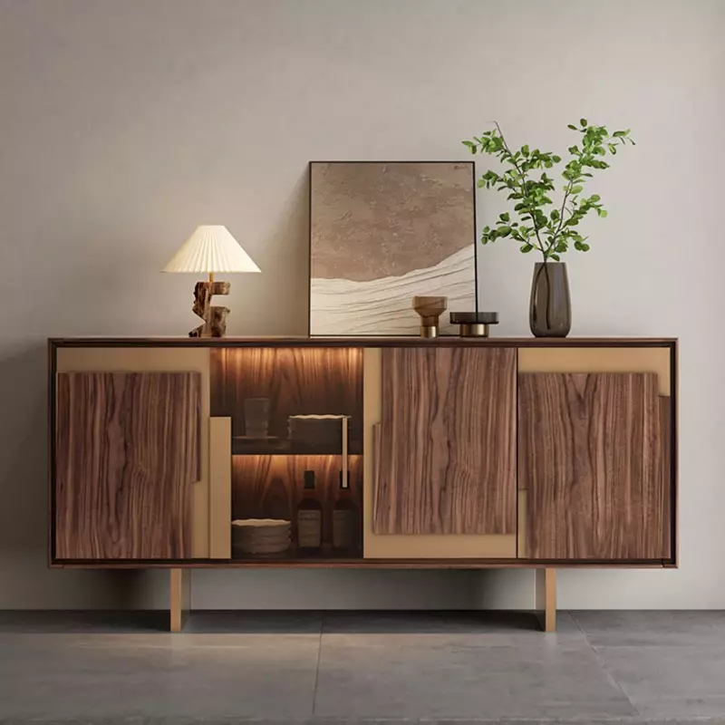 طاولة-بوفيه-بتصميم-خشبي-زجاجي-مميز طاولة بوفيه بتصميم خشبي زجاجي مميز