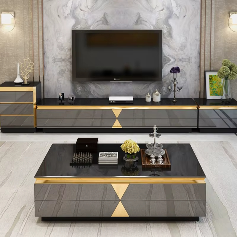 طقم-طاولات (1) طقم طاولة قهوة مع تلفاز بتصميم انيق